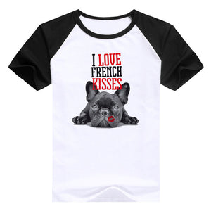 Funny pug  French Bulldog kisses Harajuku T-Shirt Women