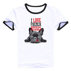 Funny pug  French Bulldog kisses Harajuku T-Shirt Women