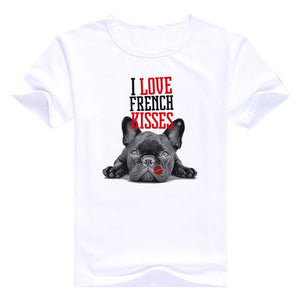 Funny pug  French Bulldog kisses Harajuku T-Shirt Women