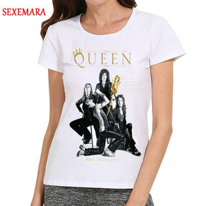 New Women Fashion White Band Queen T-Shirt