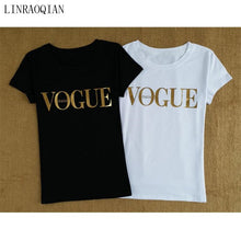 Load image into Gallery viewer, Gold Color VOGUE Print Tshirt Women Tops Summer