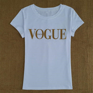 Gold Color VOGUE Print Tshirt Women Tops Summer