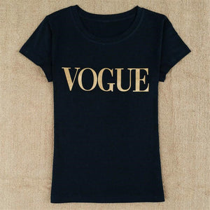 Gold Color VOGUE Print Tshirt Women Tops Summer