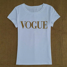 Load image into Gallery viewer, Gold Color VOGUE Print Tshirt Women Tops Summer