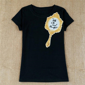 Gold Color VOGUE Print Tshirt Women Tops Summer