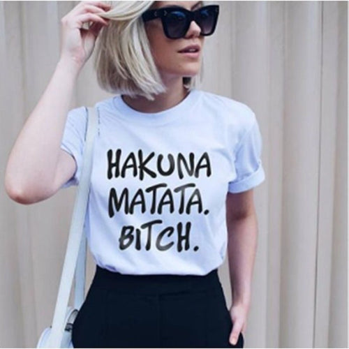 Short Sleeve White Cotton T-shirt Printed Tee Hakuna Matata