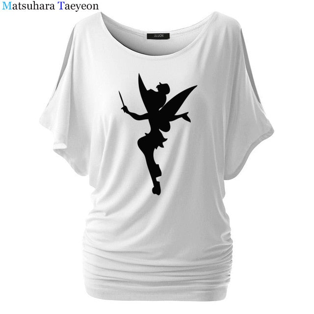 Tshirt Women Tinkerbell Fairy Silhouette Cartoon