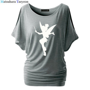 Tshirt Women Tinkerbell Fairy Silhouette Cartoon