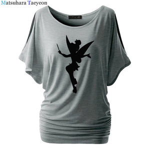 Tshirt Women Tinkerbell Fairy Silhouette Cartoon