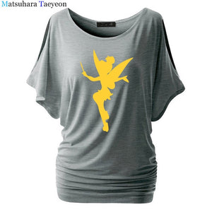 Tshirt Women Tinkerbell Fairy Silhouette Cartoon