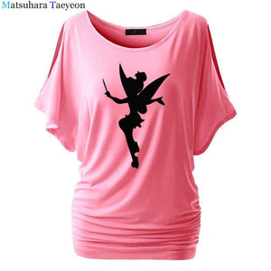 Tshirt Women Tinkerbell Fairy Silhouette Cartoon