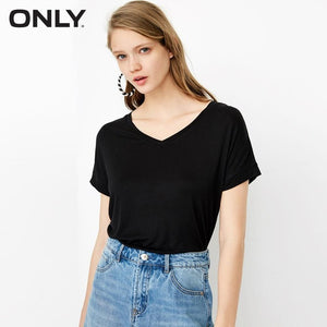 ONLY V-neck pure color loose T shirt Tops casual daily Tees |118101562