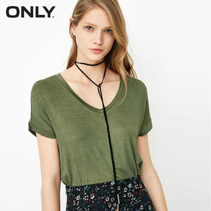 ONLY V-neck pure color loose T shirt Tops casual daily Tees |118101562