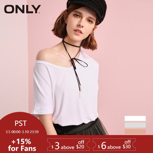 ONLY V-neck pure color loose T shirt Tops casual daily Tees |118101562