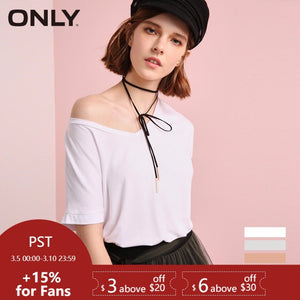 ONLY V-neck pure color loose T shirt Tops casual daily Tees |118101562